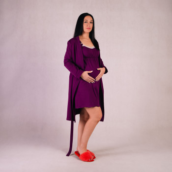 Теплый комплект ночная с халатом "Виола-слива цвет " 44-60р. Теплый комплект ночная с халатом "Виола-слива цвет " 44-60р.