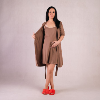 Комплект  кулир халат с ночной "Застежка-т.коричнев" 46-54р.