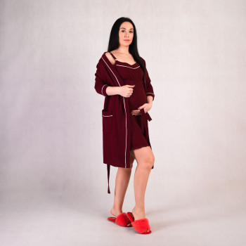 Теплый комплект ночная с халатом "Ева-бордо" 44-60р. Теплый комплект ночная с халатом "Ева-бордо" 44-60р.