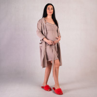 Теплый комплект ночная с  халатом "Ева-беж" 44-60р. 