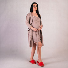 Теплый комплект ночная с  халатом "Ева-беж" 44-60р. 