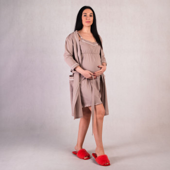 Теплый комплект ночная с халатом "Ева-беж" 44-60р. Теплый комплект ночная с халатом "Ева-беж" 44-60р.