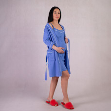 Теплый комплект ночная с  халатом "Ева-синий" 44-60р. 