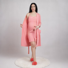 Комплект ночная с  халатом кулир "Ева-персик" 44-60р. 