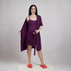 Комплект ночная с  халатом кулир "Виола-слива " 44-60р. 