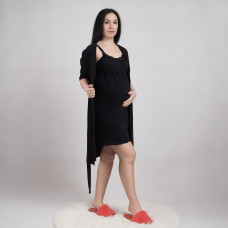 Комплект ночная с  халатом кулир "Виола-черный " 44-60р. 