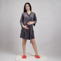 Женский велюровый халат на запах "Бархат-темно-серый" 46-54р.