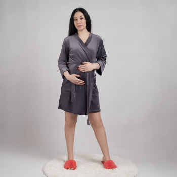 Женский велюровый халат на запах "Бархат-темно-серый" 46-54р.