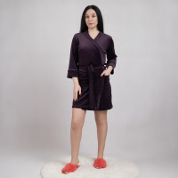 Женский велюровый халат на запах "Бархат-баклажановый" 46-54р.