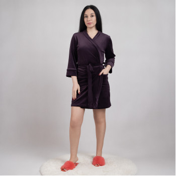 Женский велюровый халат на запах "Бархат-баклажановый" 46-54р.