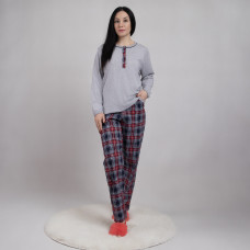 Женская летняя пижама батал кофта с штанами "Карман-серая в клетку" 52-64р.