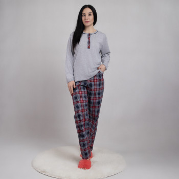 Женская летняя пижама батал кофта с штанами "Карман-серая в клетку" 52-64р. Женская летняя пижама батал кофта с штанами "Карман-серая в клетку" 52-64р.