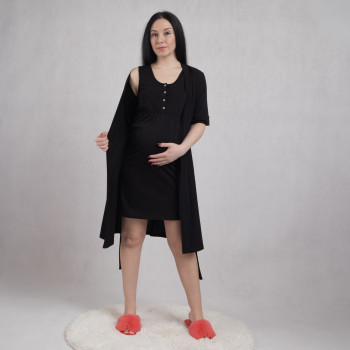 Комплект халат с ночной кулир с резинкой "Стелла-Черн" 46-58р. Комплект халат с ночной кулир с резинкой "Стелла-Черн" 46-58р.