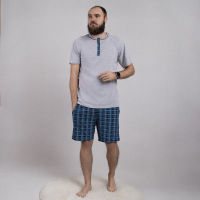 Мужская летняя пижама футболка с шортами "Планка-клетка" р.44-60