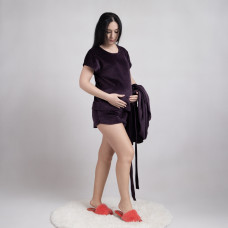 Домашний велюровый костюм футболка+шорты "Бархат Велюр-баклажан" 46-54р.