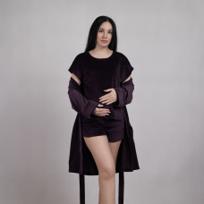 Велюровый комплект 3-ка пижама+халат "Велюр-баклажан" 46-54р.