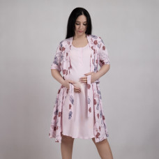Комплект халат с ночной кулир  "Цветы-розовый цвет" 44-60р.