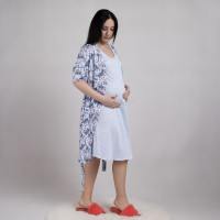 Комплект халат с ночной кулир  "Цветы-голубой цвет" 44-60р.