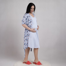 Комплект халат с ночной кулир  "Цветы-голубой цвет" 44-60р.