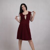 Жіноча нічна сорочка кулір на зав'язках "Однотон-бордо" р. 44-60