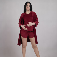 Велюровый комплект 3-ка пижама+халат "Велюр-бордо" 46-54р.