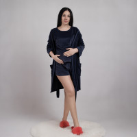 Велюровий комплект 3-ка піжама+халат "Велюр-т.синій" 46-54р.