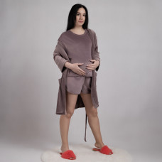 Велюровый комплект 3-ка пижама+халат "Велюр-беж" 46-54р.