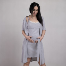 Комплект ночная с  халатом кулир "Виола-серый " 44-60р.  