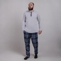 Мужская теплая пижама "Планка -клетка серо-синий цвет "  р.48-60