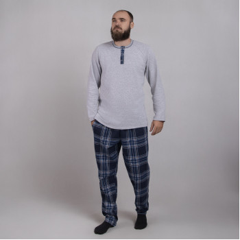 Мужская теплая пижама "Планка -клетка серо-синий цвет " р.48-60 Мужская теплая пижама "Планка -клетка серо-синий цвет " р.48-60