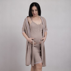 Комплект ночная с  халатом кулир  "Кружево цвет беж"р.46-54