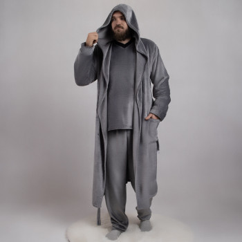 Мужской махровый комплект халат с пижамой ( світло-сірий колір)" р.44-52