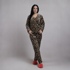 Женская махровая пижама "Темный Леопард-кнопка" р.52-64
