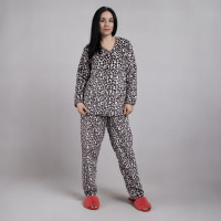Женская махровая пижама "Молочный Леопард-кнопка" р.52-64