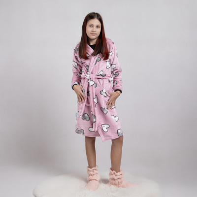 Детский махровый халат на запах  "розовое серце" р.34-42 