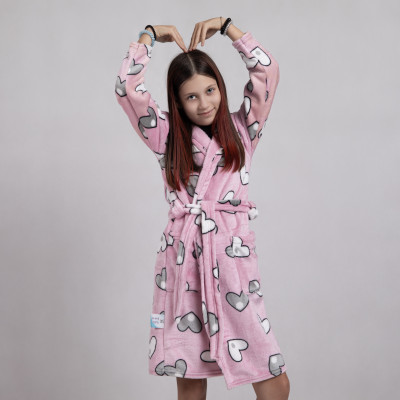 Детский махровый халат на запах  "розовое серце" р.34-42 