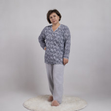 Женская теплая пижама байка кнопка "Абстракция-серый" р. 52-64