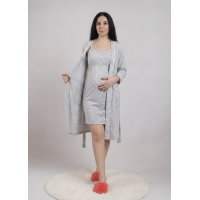 Комплект ночная с  халатом кулир "Ева-серая" 44-60р. 