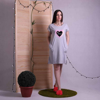 Домашня жіноча сукня аплікація "Сірий колір" нар. 44-52 Домашня жіноча сукня аплікація "Сірий колір" нар. 44-52