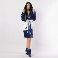 Женский короткий махровый халат c  ДВОЙНЫМ КАПЮШОНОМ +сапожками " Christmas" р.42-54 (42 только беж, 50 только беж)