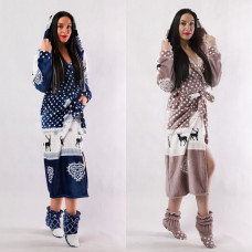 Женский длинный махровый халат с капюшоном "Christmas" р.42-54 (42 и 46, 50, 54 только беж)